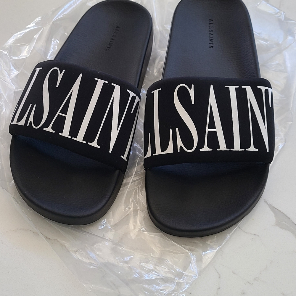 All Saints Black Slide Sandals